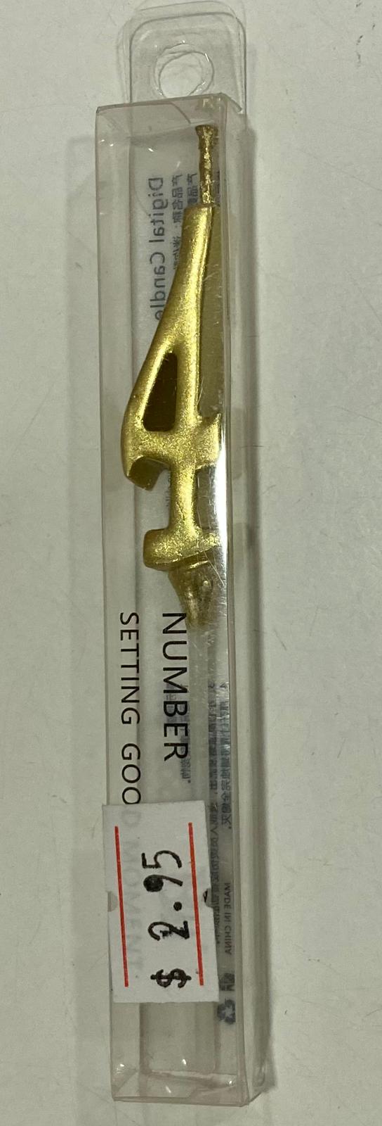 Gold Number 4 Thin Birthday Candle